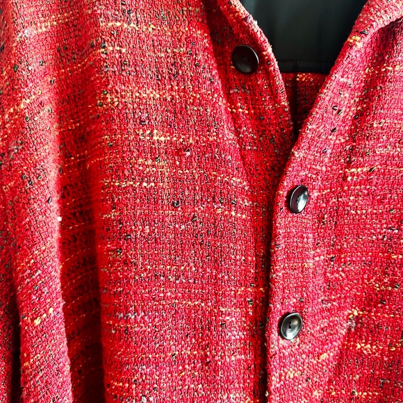 Candiss Cole Textured 100% Silk Button-Up Red Shirt Jacket Art-to-Wear Lagenlook - Picture 3 of 8